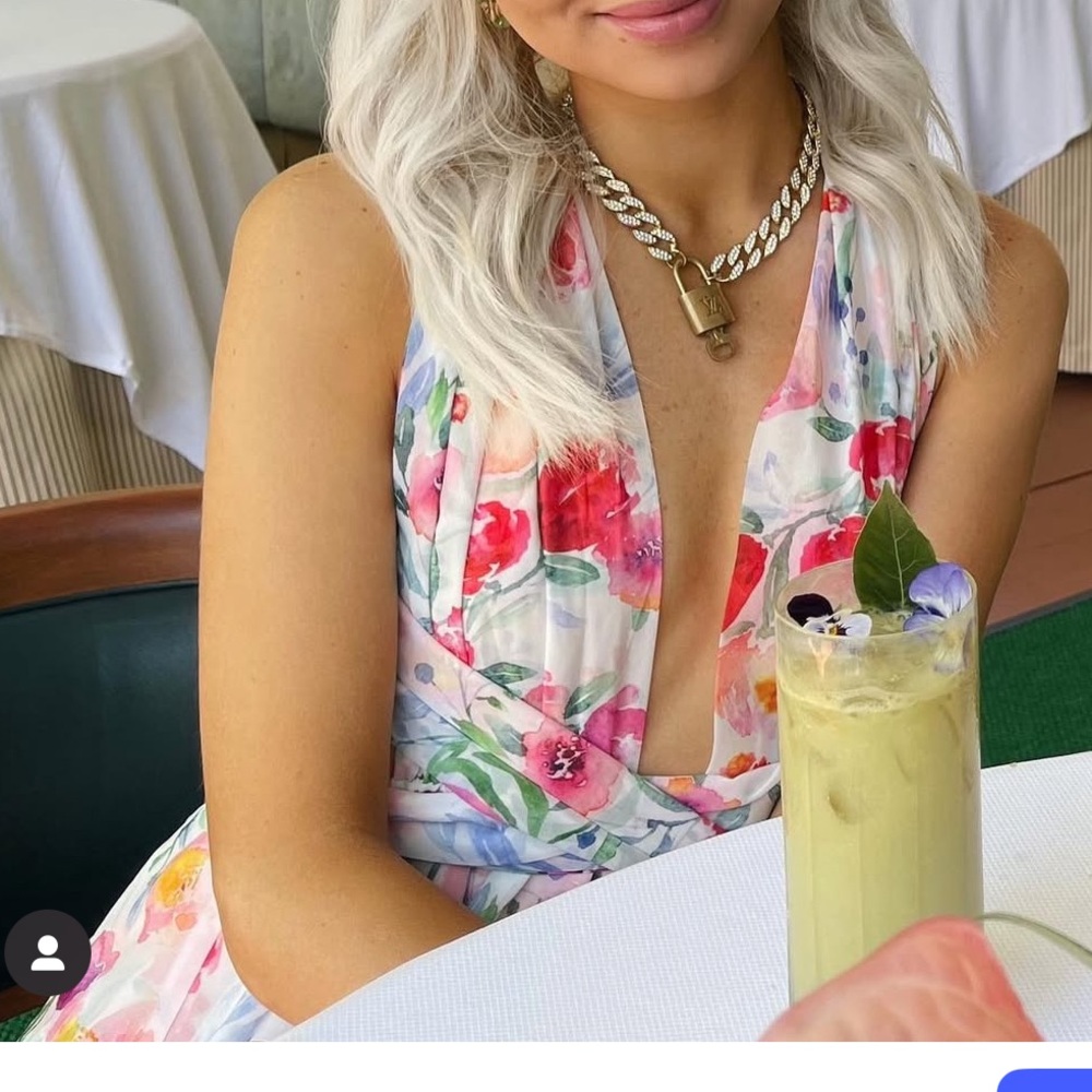 Floral V-Neck Sleeveless Dress - Pastel Pink & Green Blooms